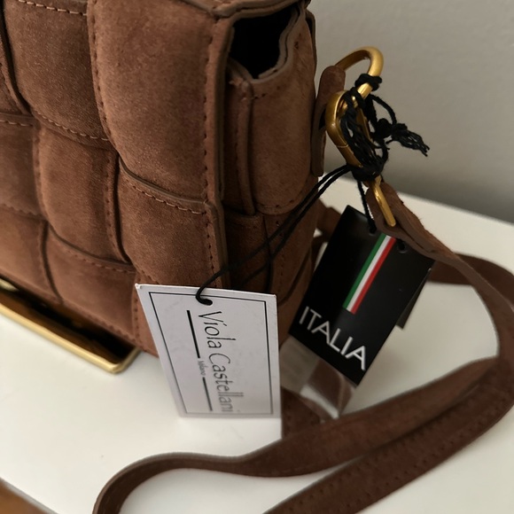 VIOLA CASTELLANI Bruciato Suede Padded Woven Crossbody Made In Italy - Picture 5 of 6
